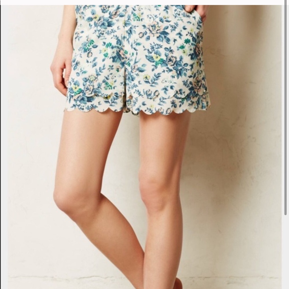 Anthropologie floral scallop shorts